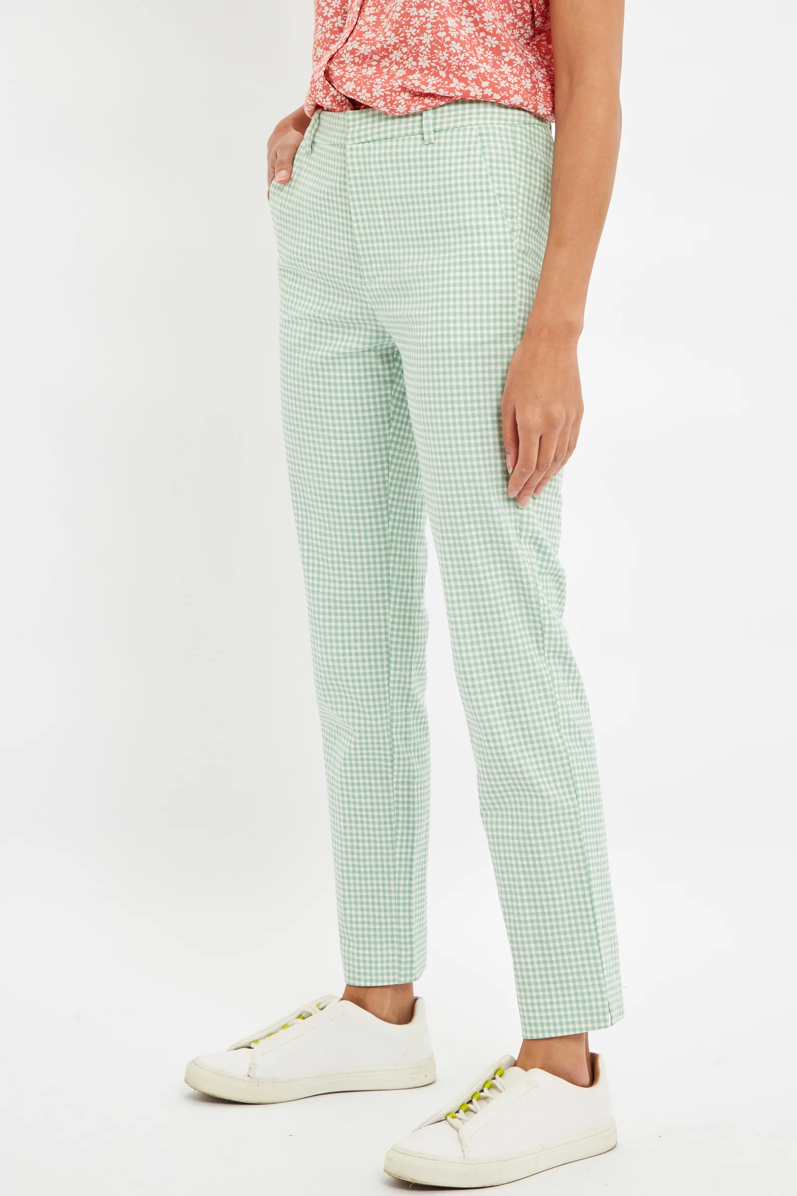 Louche Joele Summer Gingham  Slim Trouser In Mint - Image 3