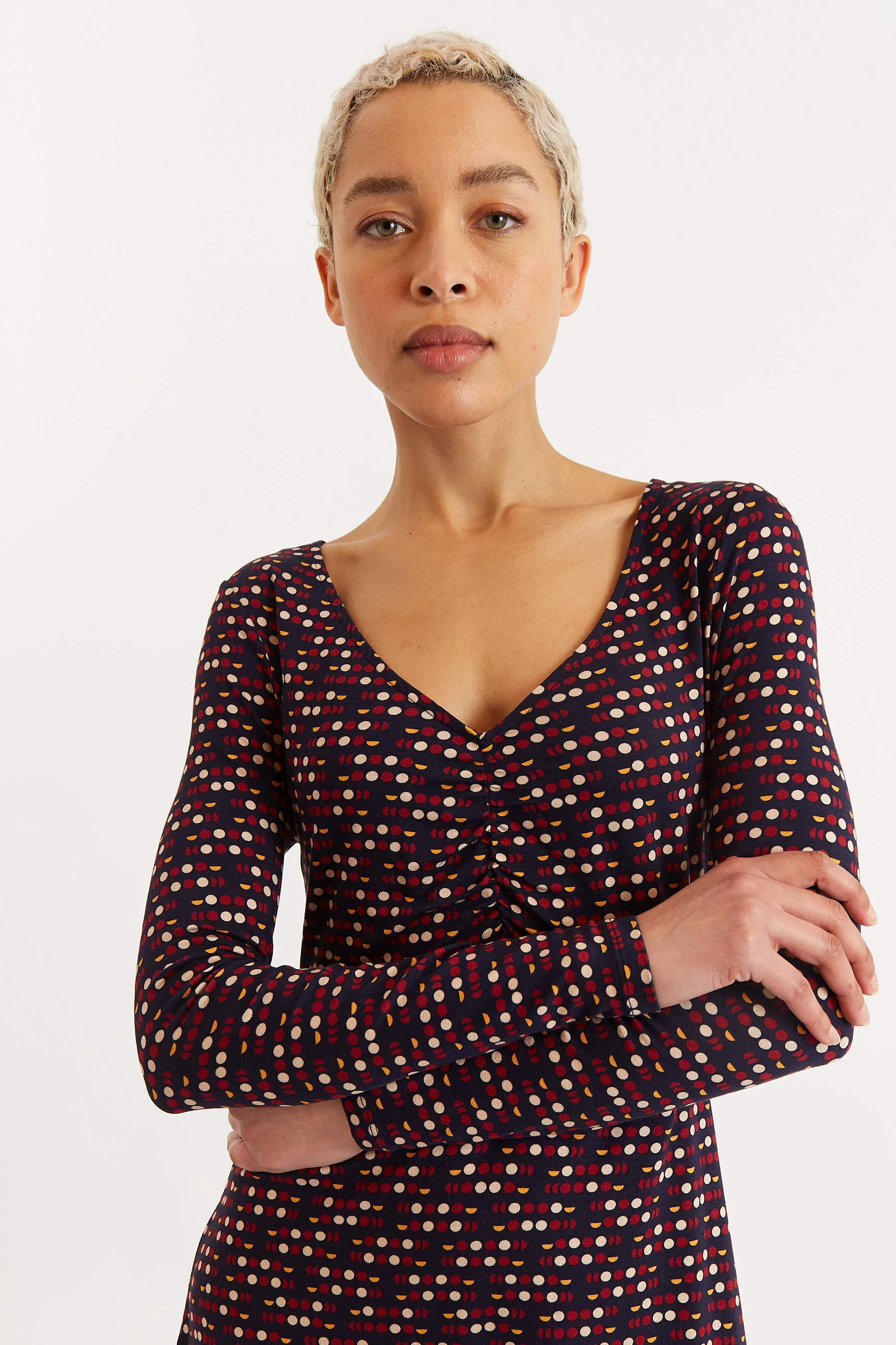 Jona Retro Dots Print Long Sleeve Mini Dress - Image 4