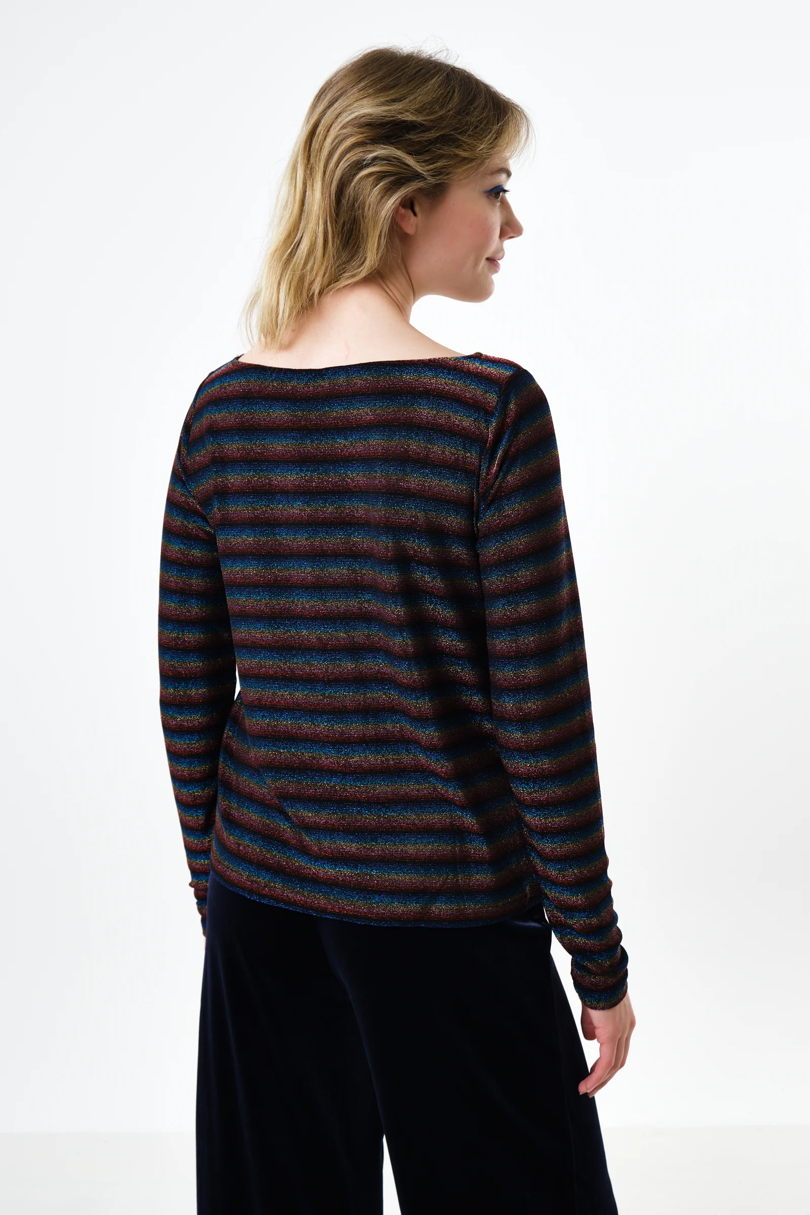 Josiane Sparkle Stripe Boat Neck Top - Gold - Image 2