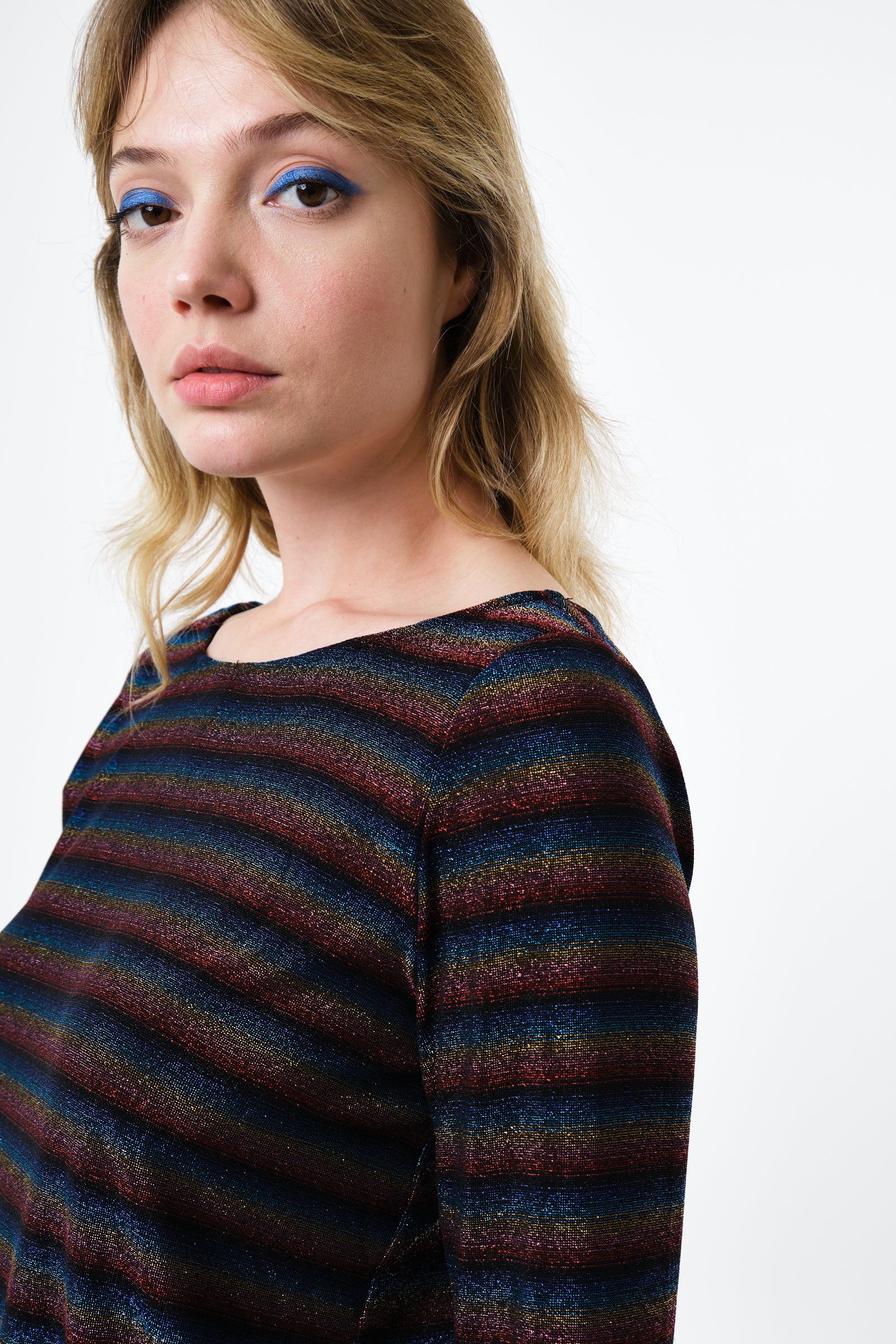 Josiane Sparkle Stripe Boat Neck Top - Gold - Image 3