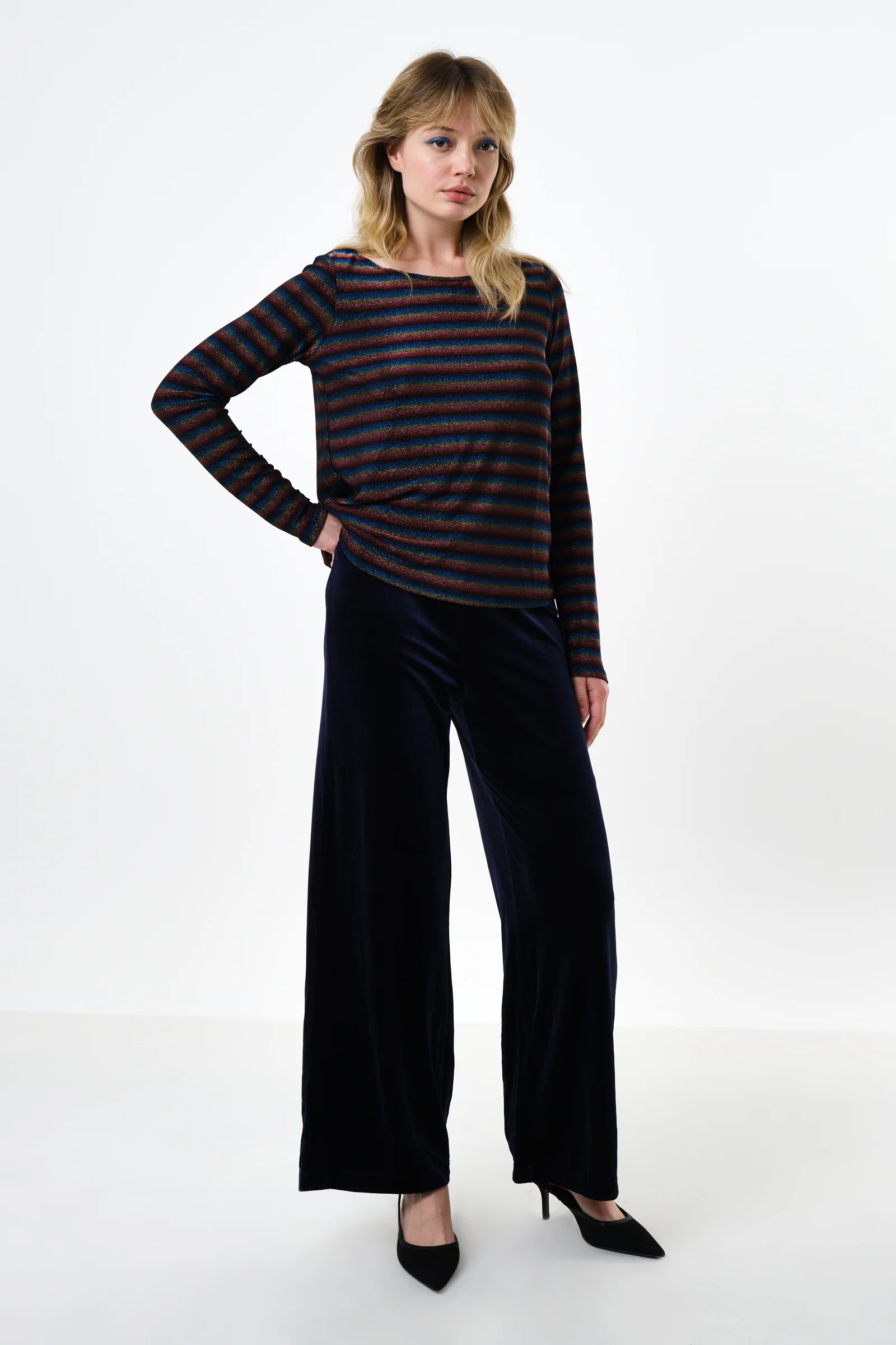 Josiane Sparkle Stripe Boat Neck Top - Gold - Image 4