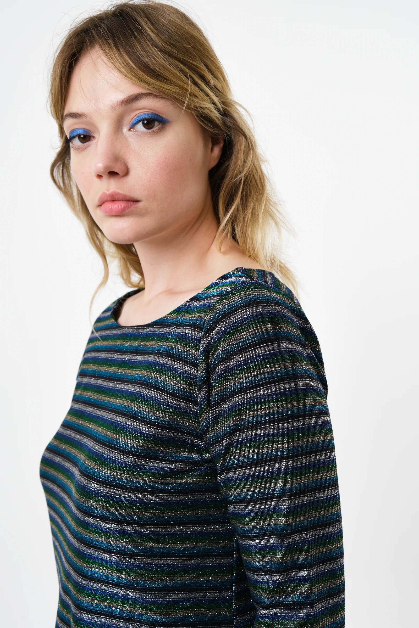 Josiane Sparkle Stripe Boat Neck Top - Silver - Image 3