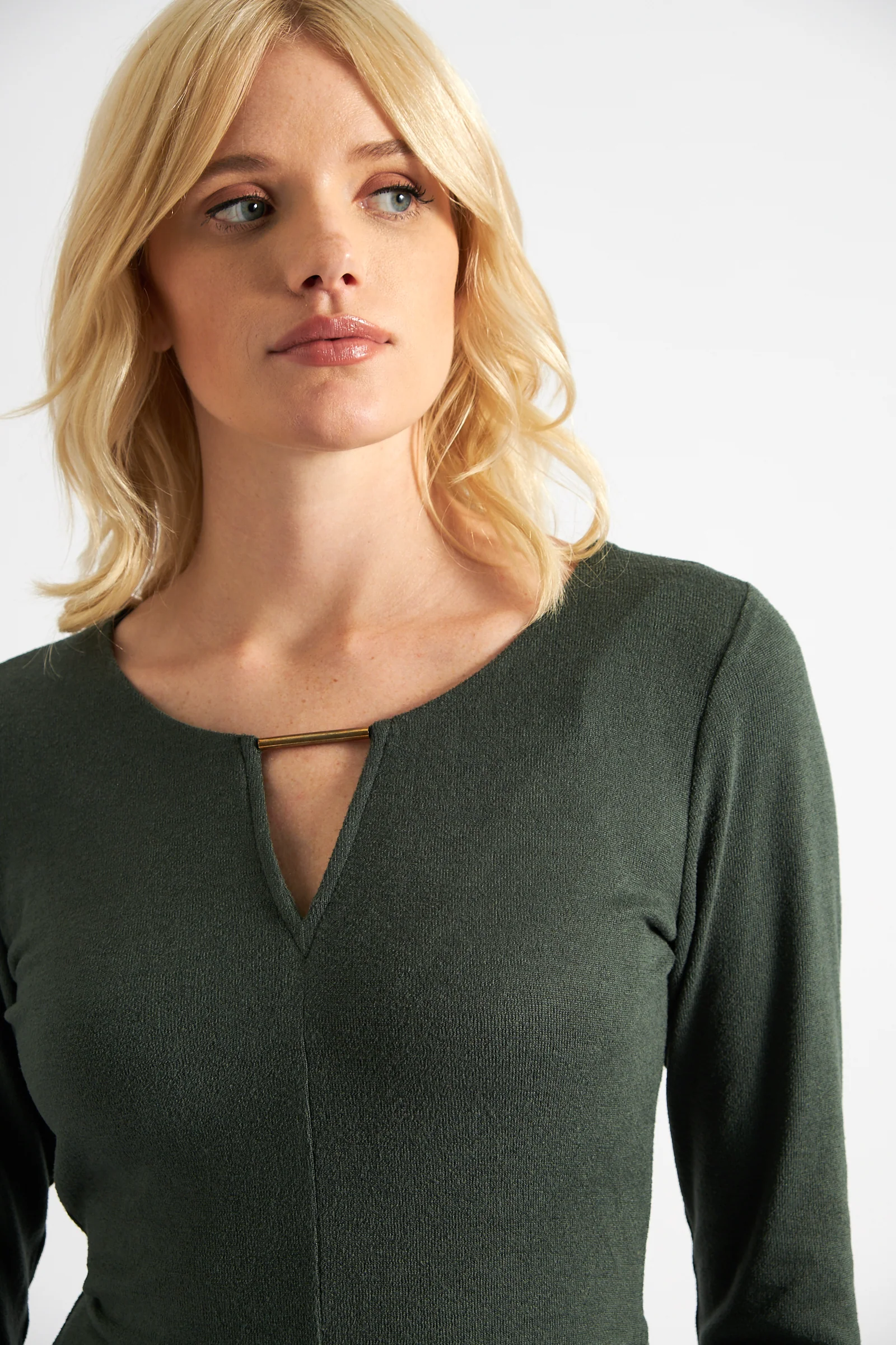 Josy Brushed Marl Jersey Skater Style Mini Dress - Green - Image 3