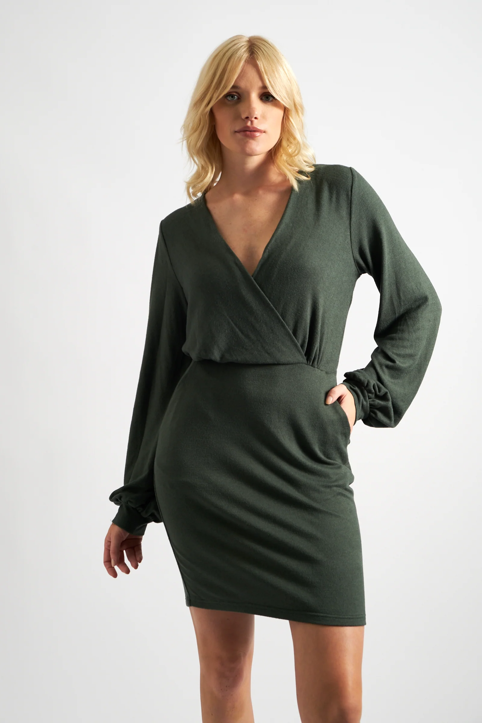 Juli Brushed Marl Jersey Mini Dress - Green - Image 3