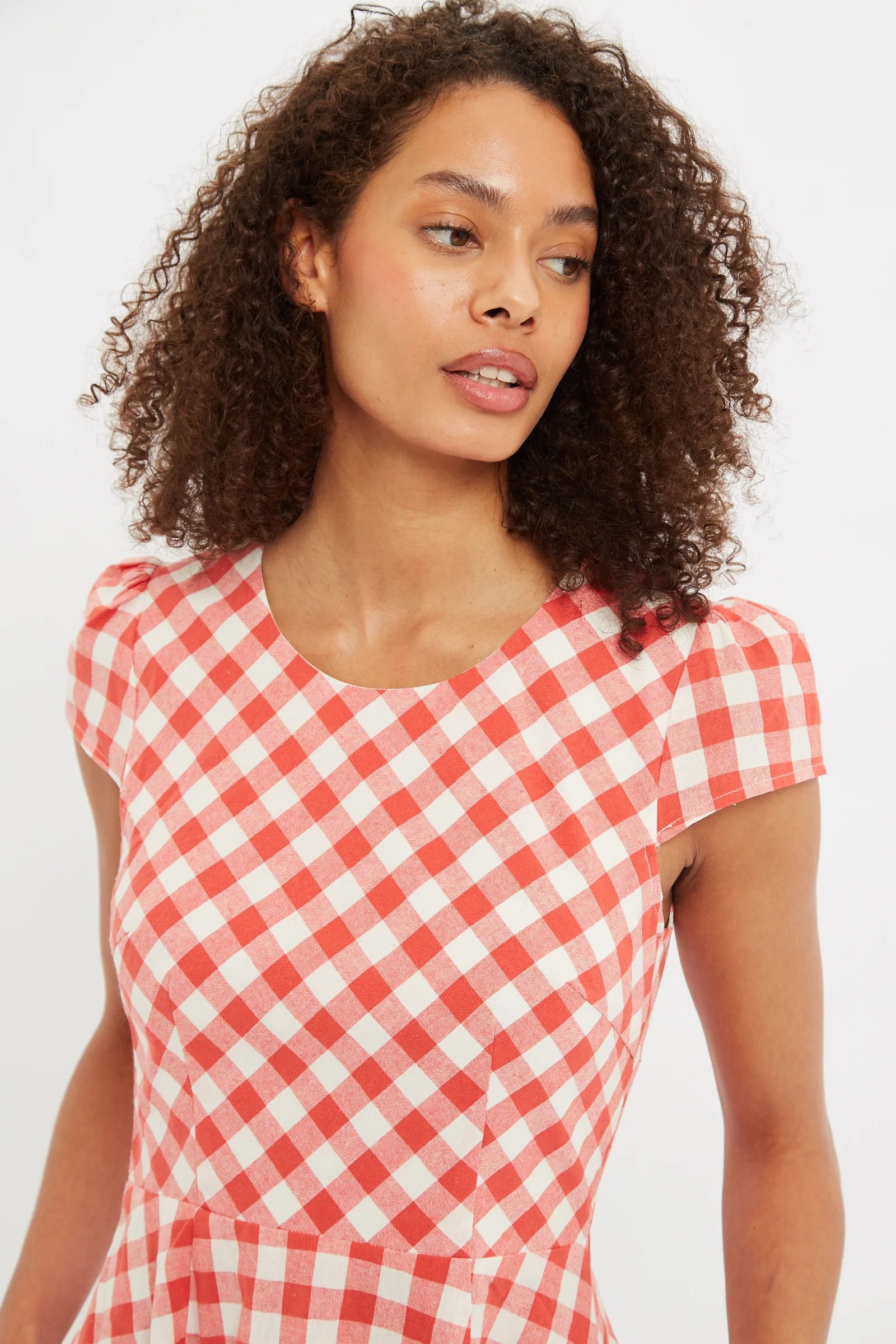 Louche Kare Picnic Check Cap Sleeve Mini Dress In Red - Image 3
