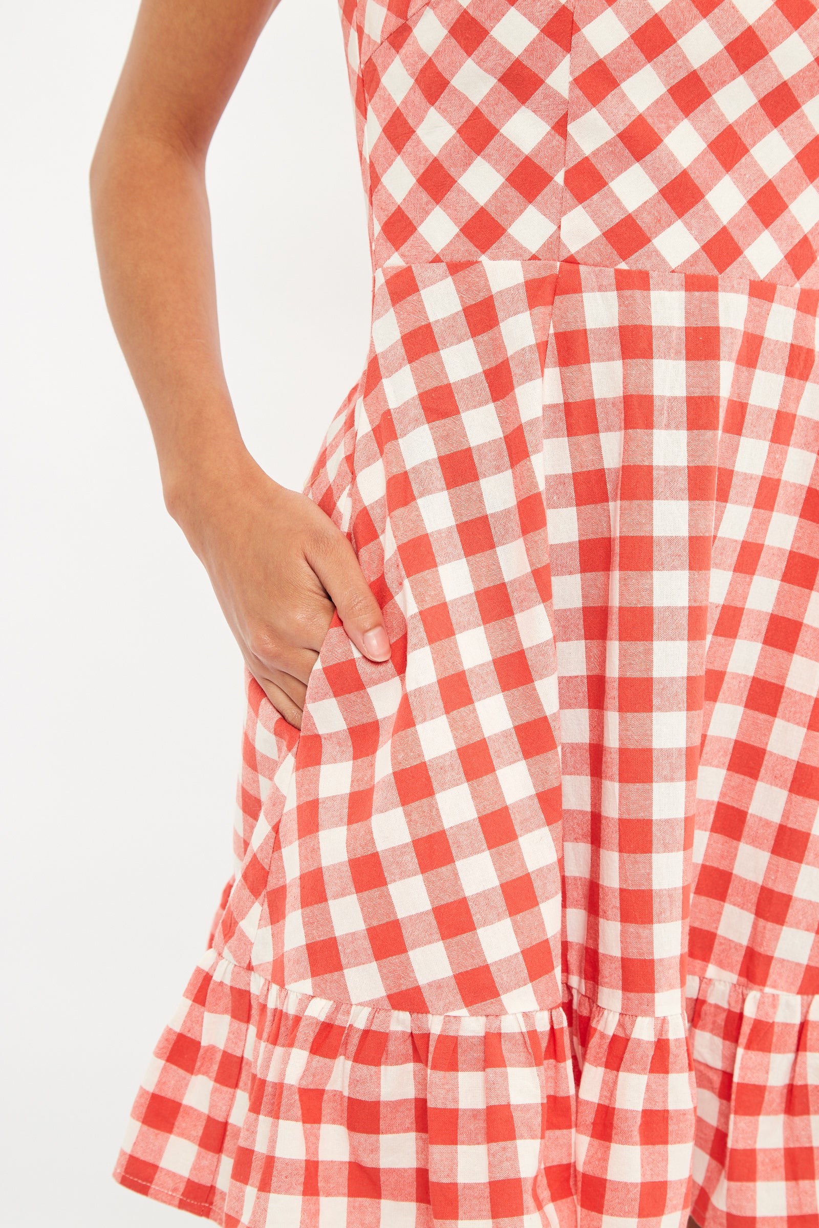 Louche Kare Picnic Check Cap Sleeve Mini Dress In Red - Image 4
