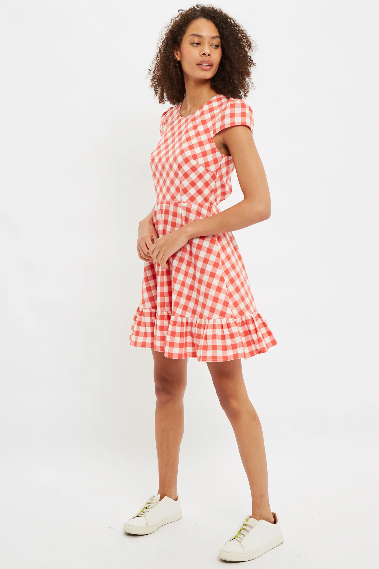 Louche Kare Picnic Check Cap Sleeve Mini Dress In Red - Image 5