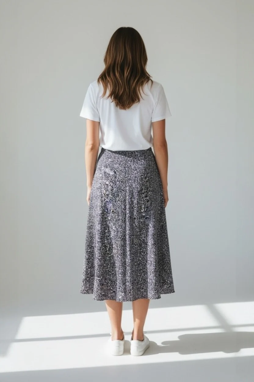 Kiyo Ditsy 10 Navy Printed Midi Skirt - Image 2