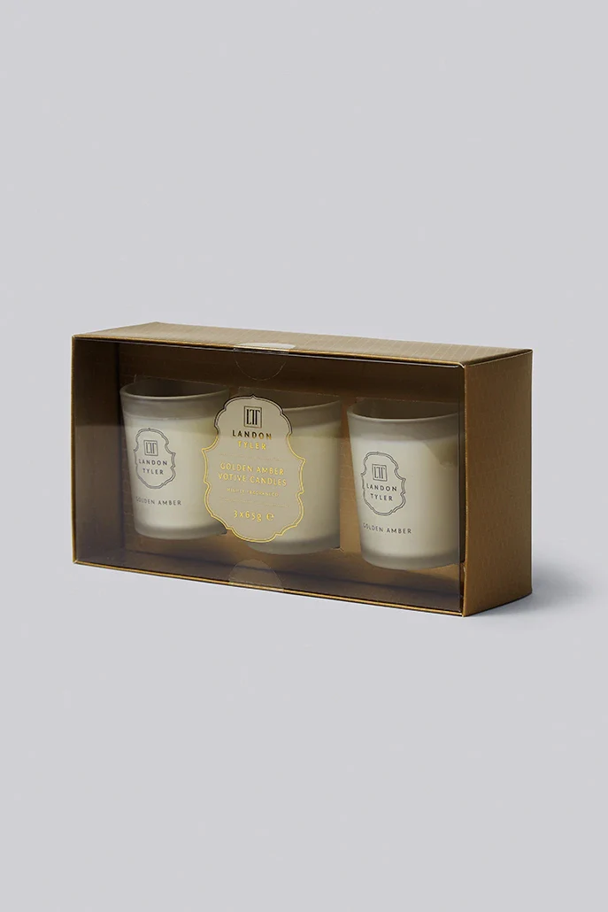 Set of 3 Golden Amber Candles - Image 2