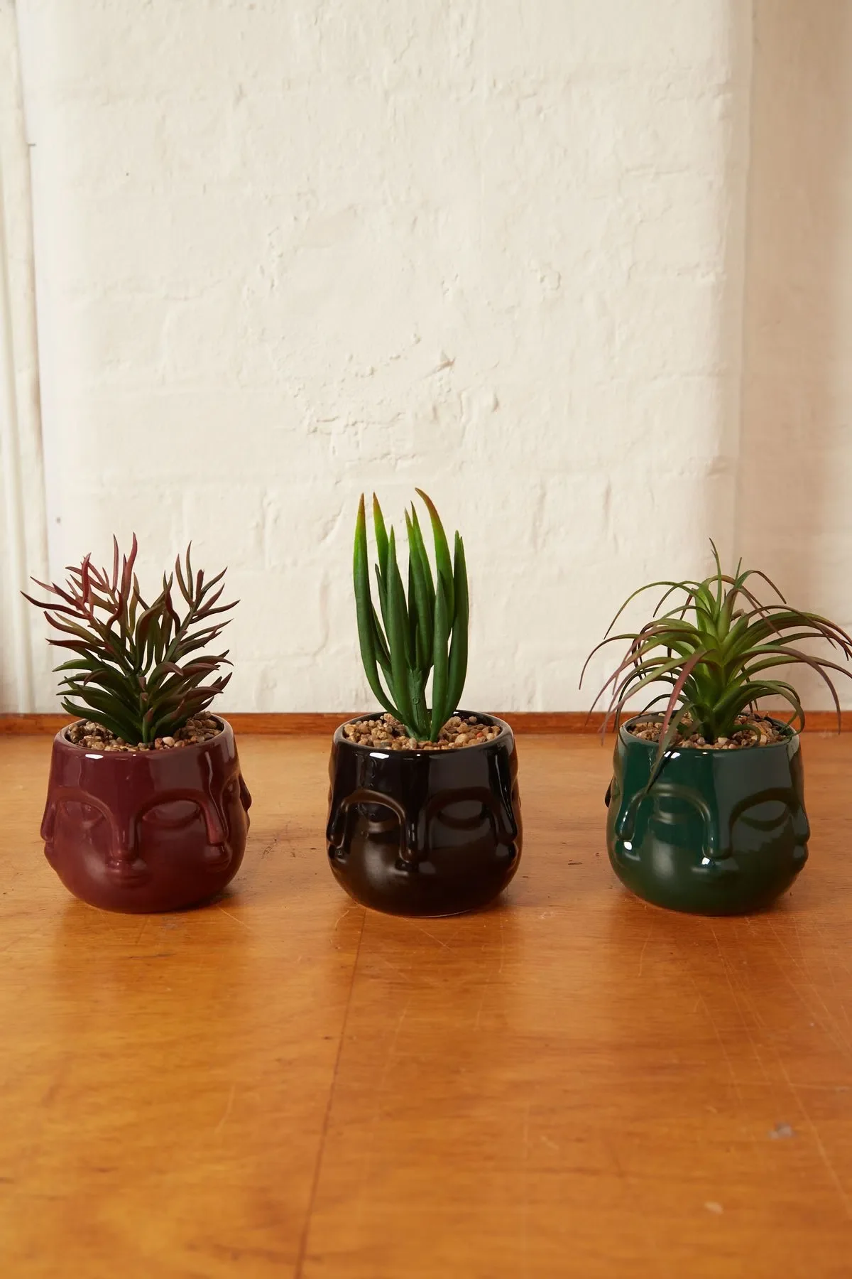 Large Faux Succulent In A Ceramic Face Planter Teal - Image 2