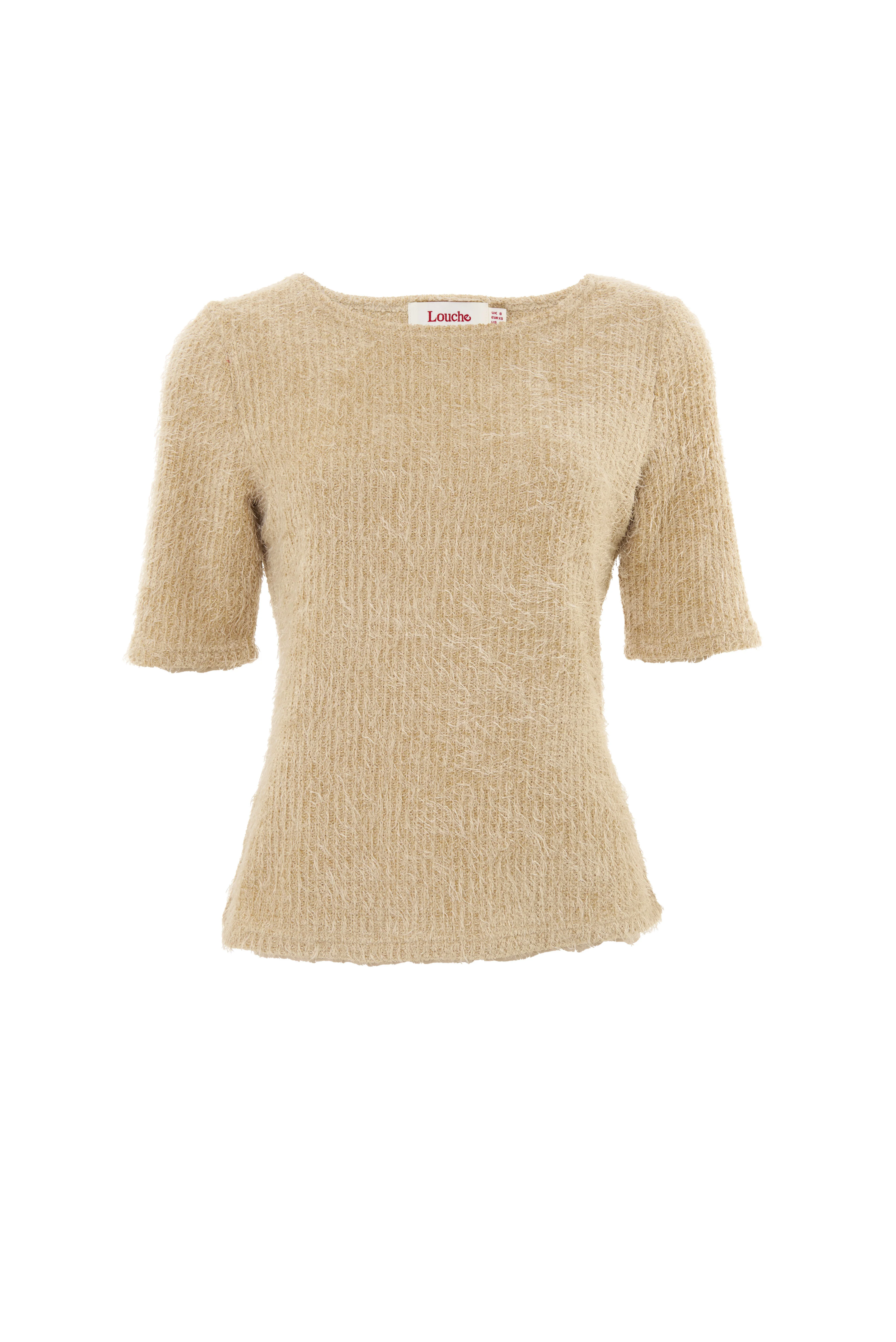 Laureen Eyelash Rib Short Sleeve Jumper - Beige - Image 6