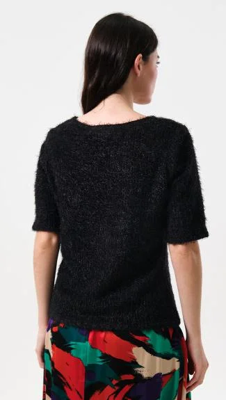 Laureen Eyelash Rib Short Sleeve Jumper - Black - Image 2