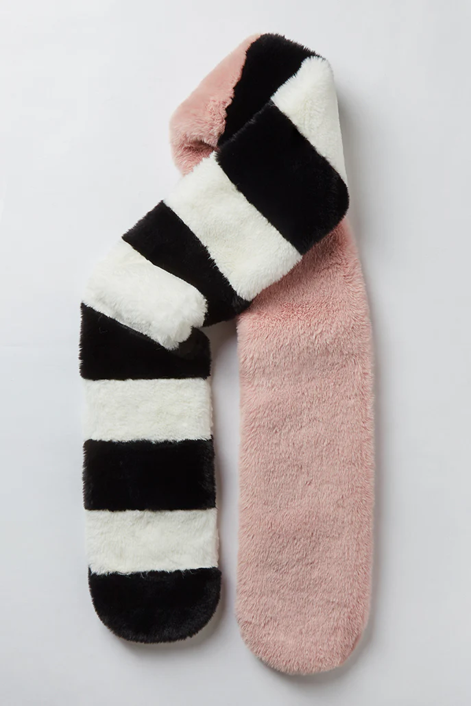 Lotan Pink, Black and White Faux fur Scarf - Image 2