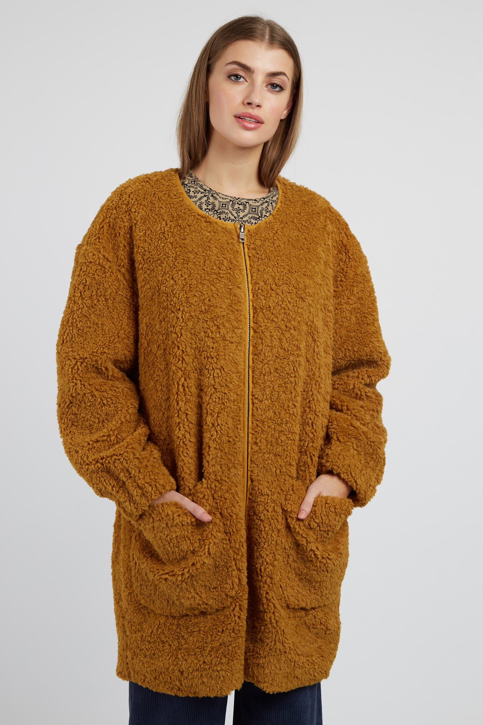 Aldora Borg Coat - Mustard - Image 2