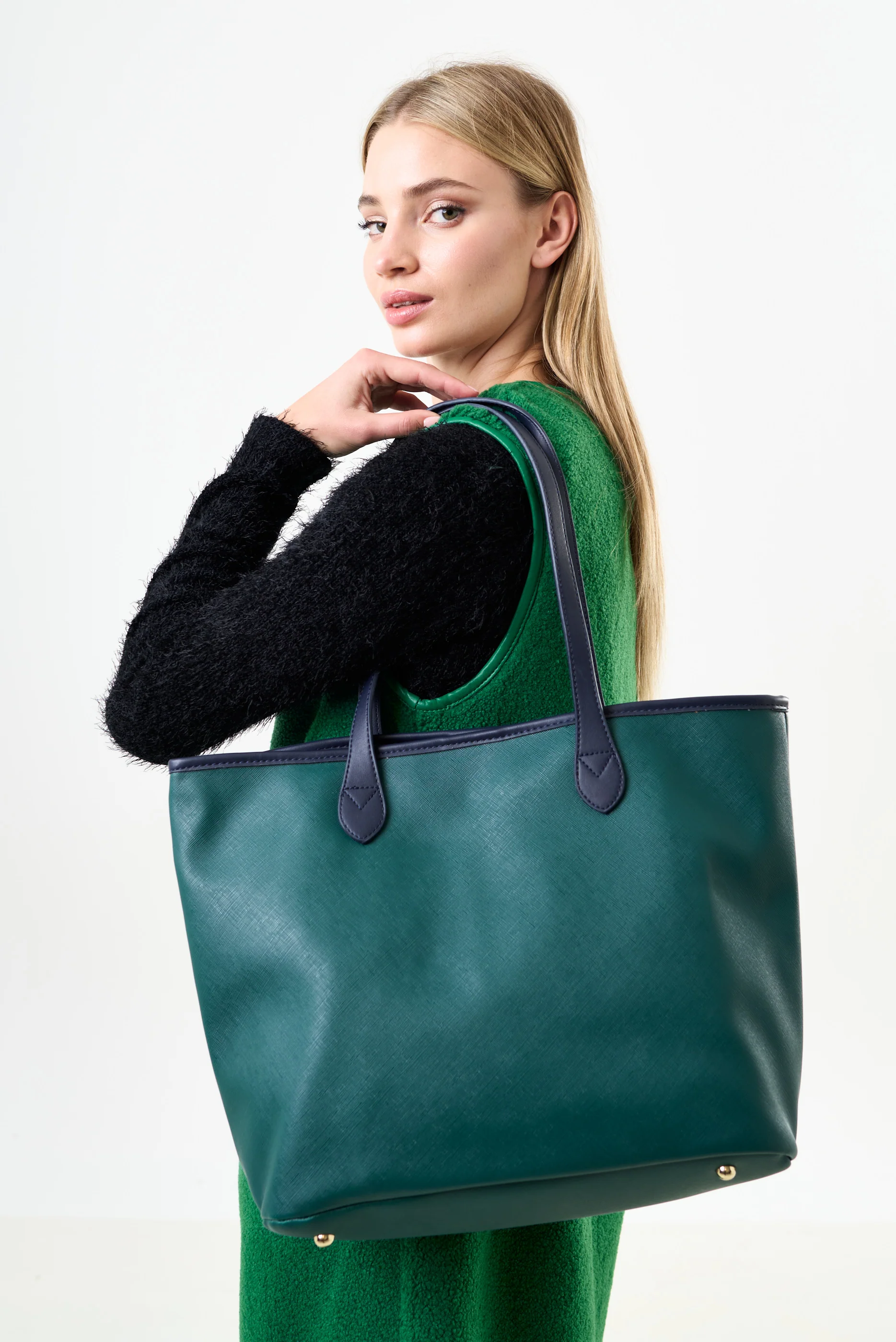 Amelia Contrast Strap Tote Bag - Green - Image 6