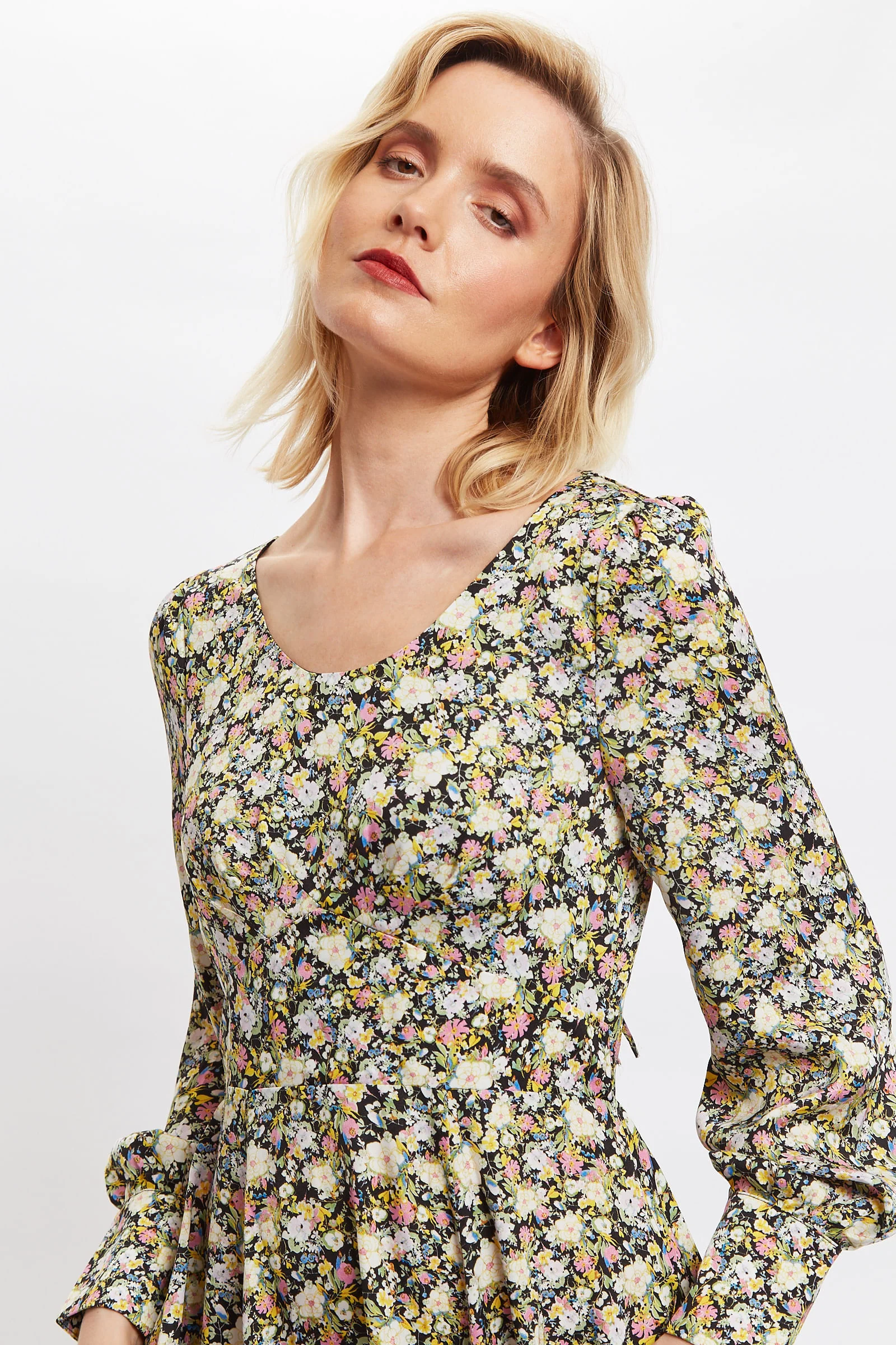 Louche Arwen Petal Parade Print V Back Midi Dress - Image 3