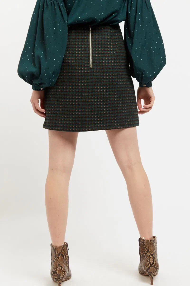 Aubin Cottage Check A Line Mini Skirt Green - Image 3