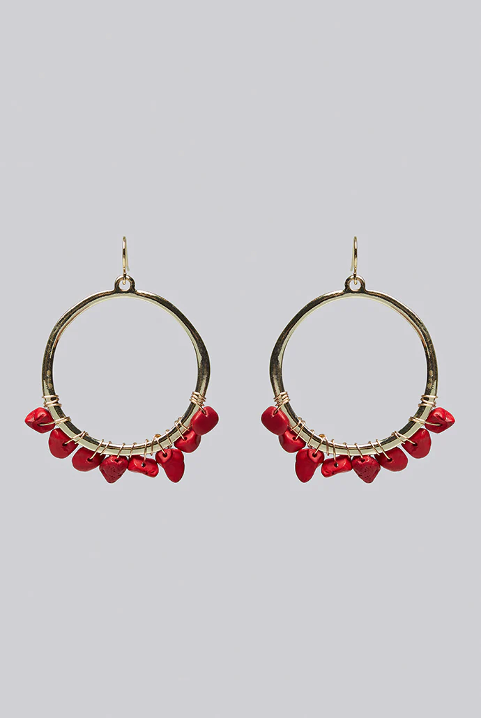 Bernie Hoop With Natural Red Stones - Gold - Image 2