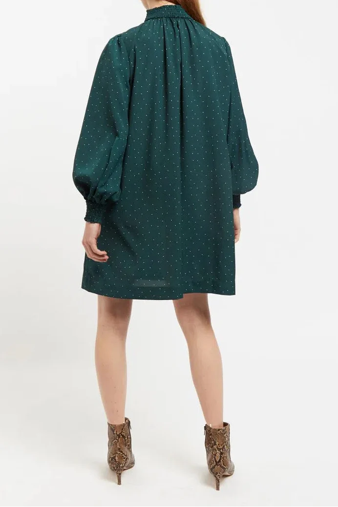 Louche Brigitta Micro Dot Throw On Smock Dress in Green - Image 2