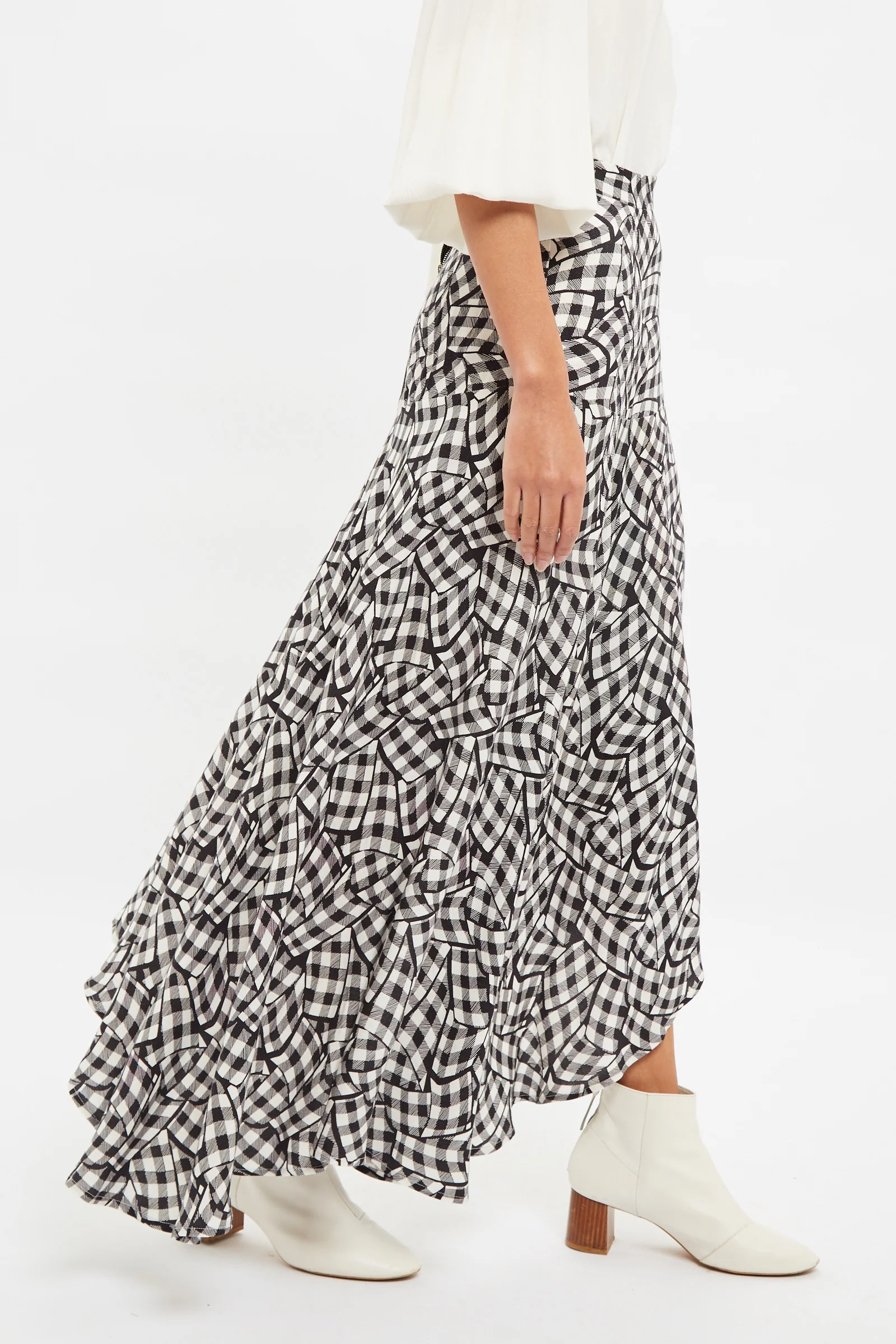 Louche Carole Gingham Twist Print Asymmetric Midi Skirt - Image 3