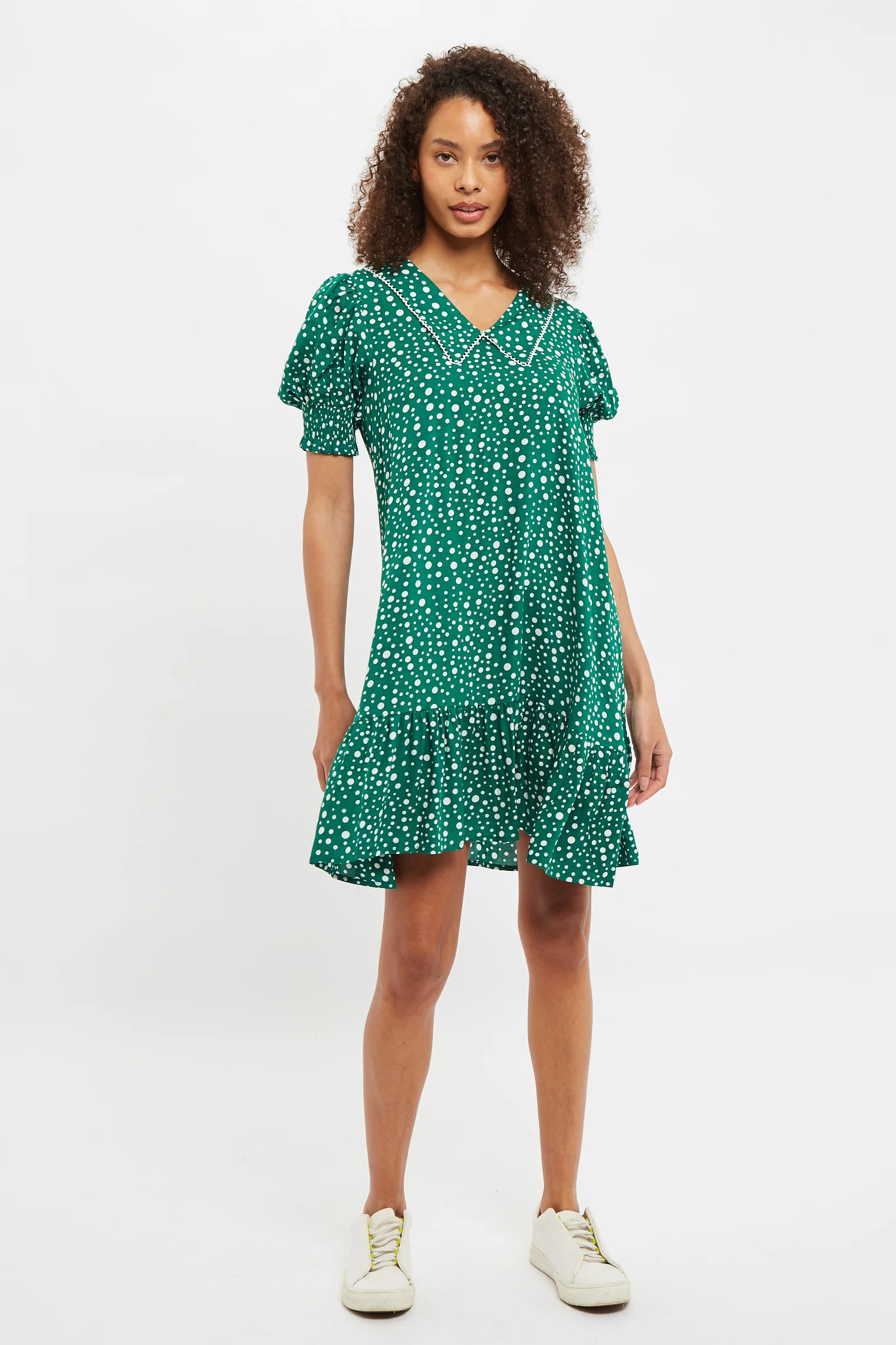 Louche Cora Spot It Print Statement Collar Short Sleeve Mini Dress - Image 5