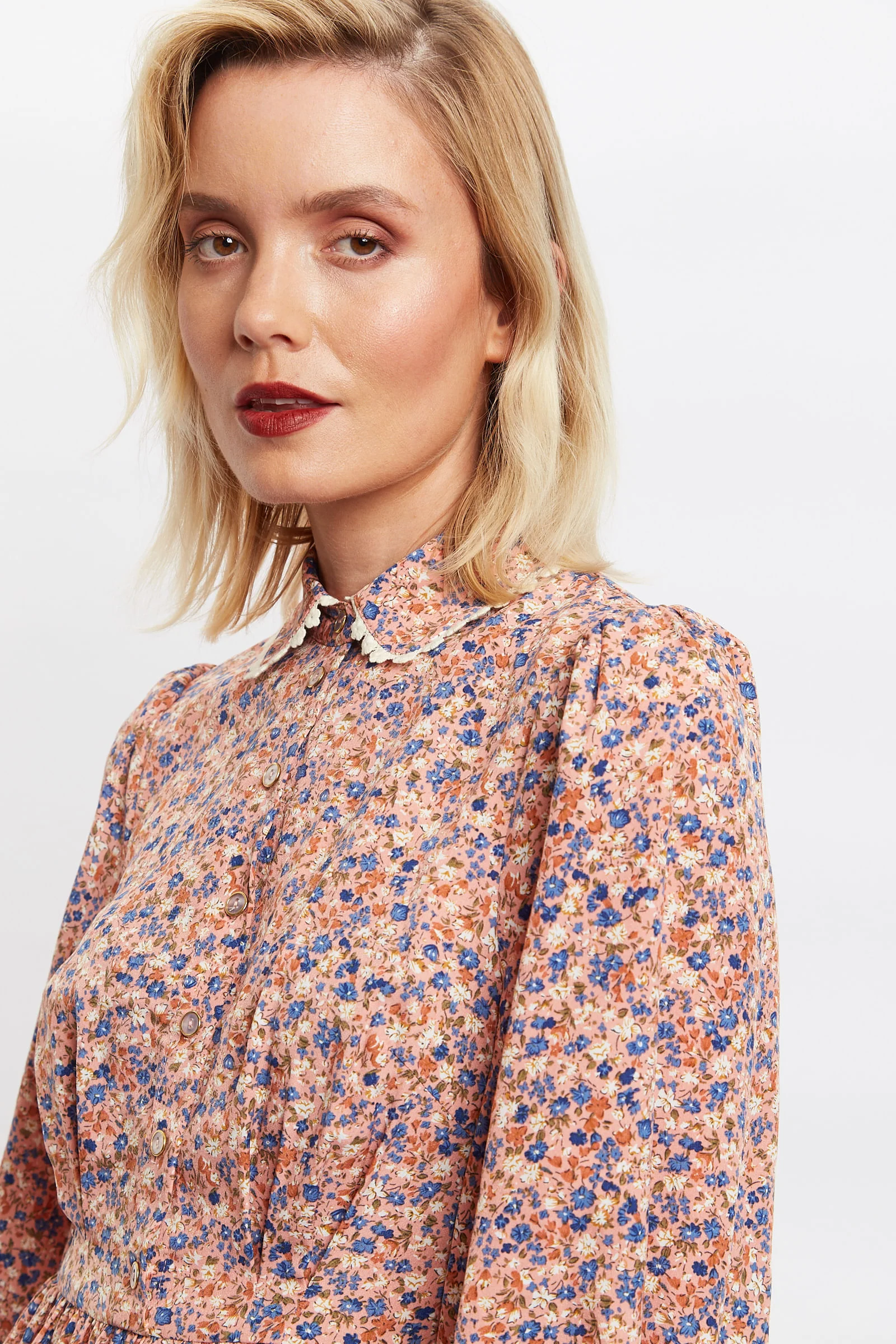 Louche Anda Dainty Ditsy Print Long Sleeve Tie Midi Dress - Image 3