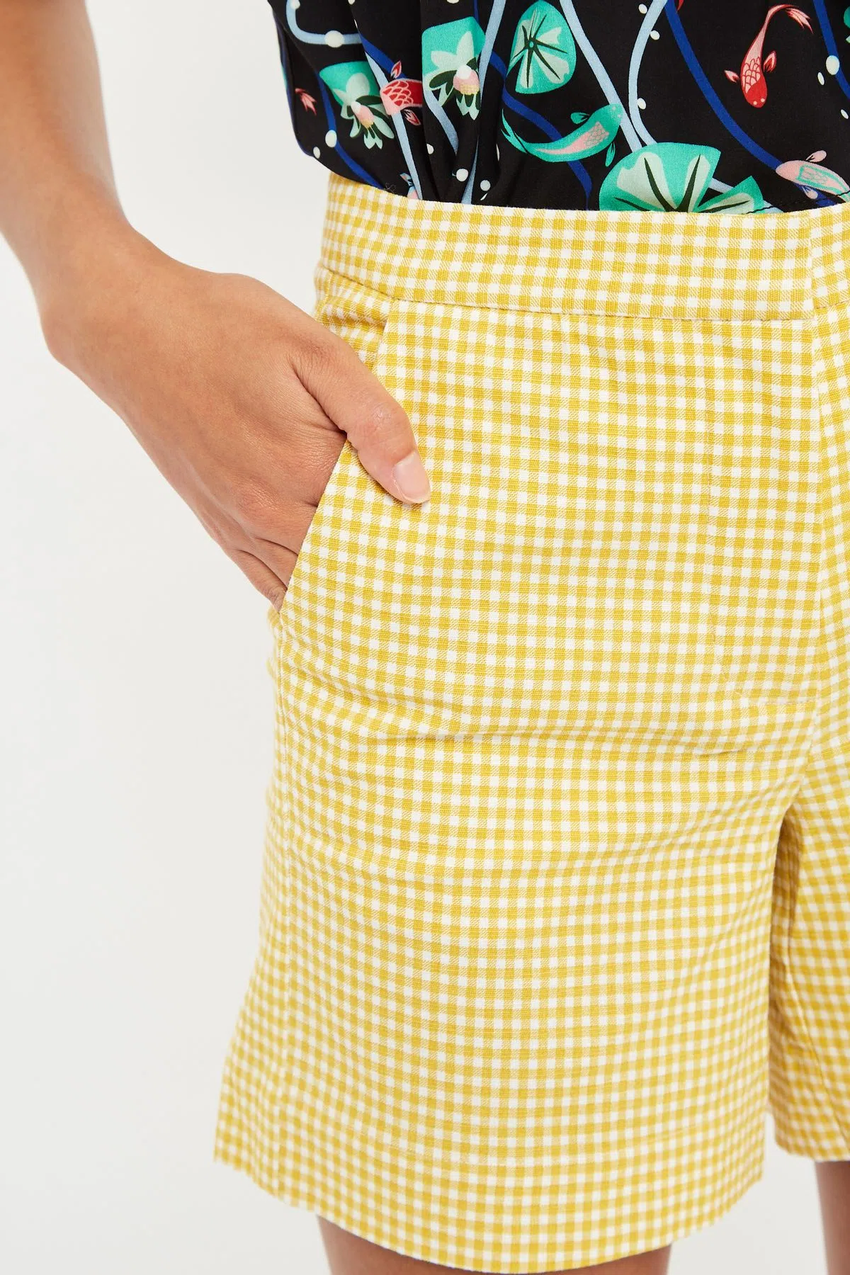 Louche Dora Summer Gingham Shorts In Yellow - Image 5