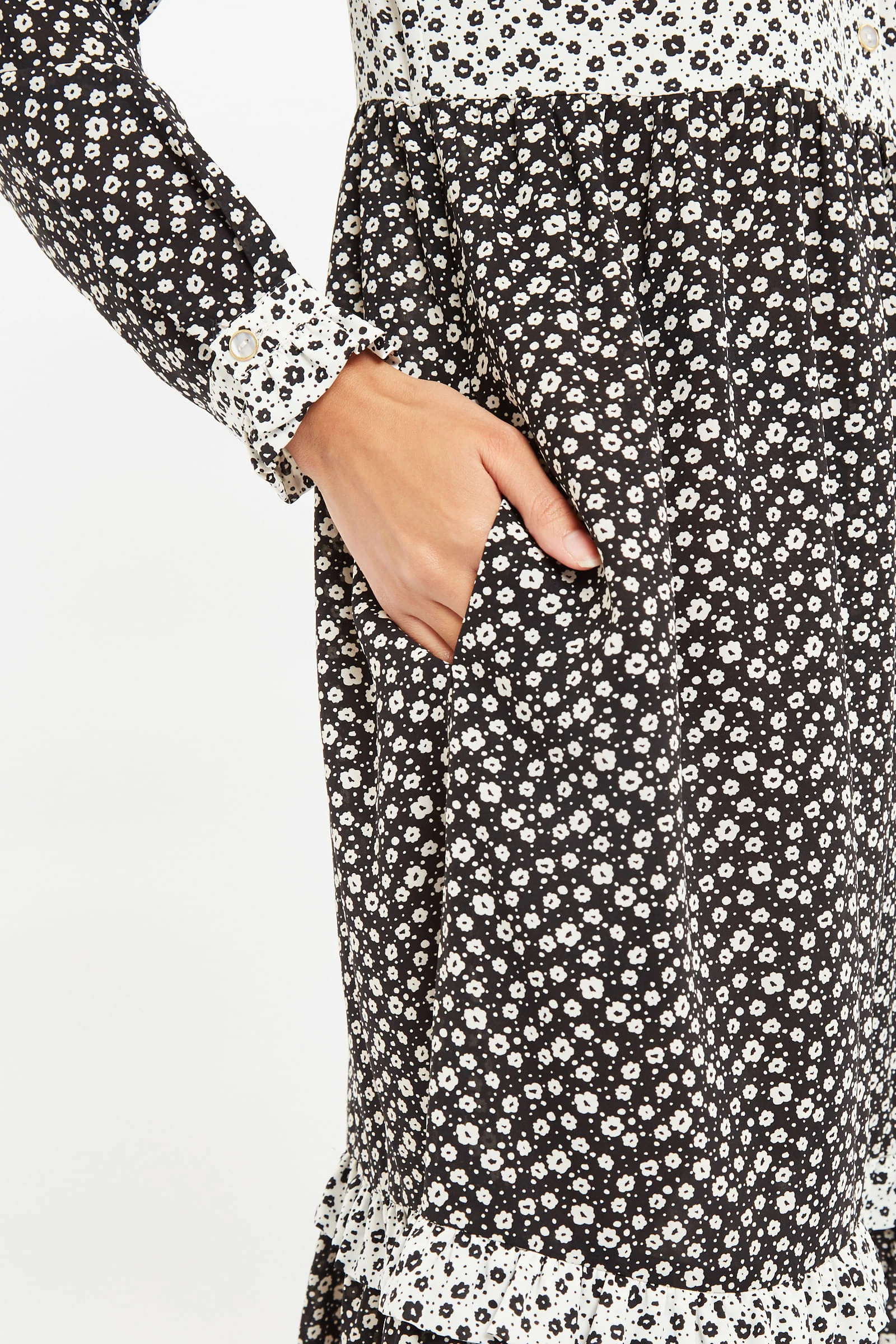Elsie Flower Spot Print Long Sleeve Tie Midi Dress - Image 4