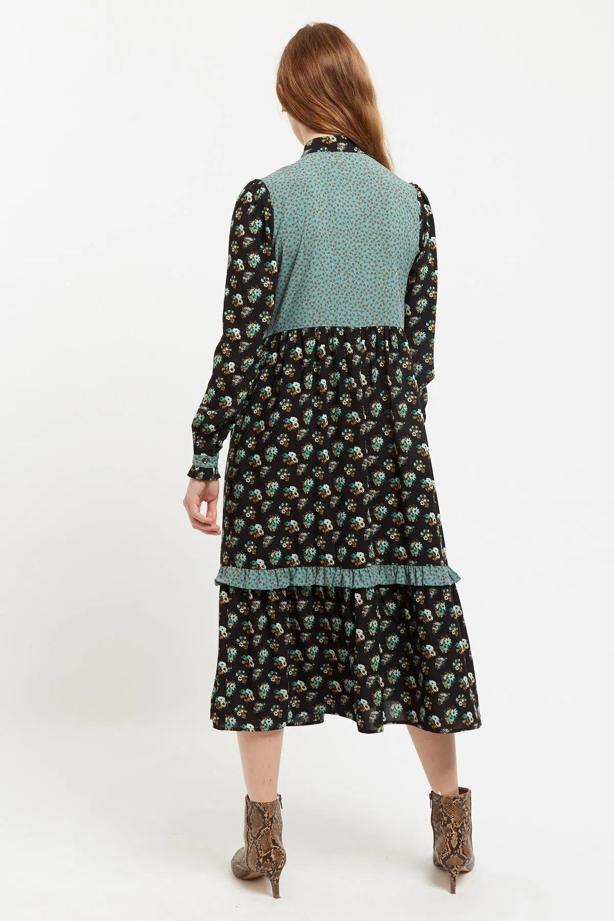 Elsie Posy Patchwork Print Tiered Long Sleeve Midi Dress - Image 2