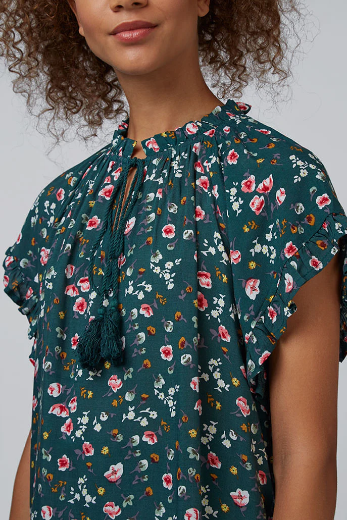 Louche Evelina Viola Tie Neck Frill Top - Image 3