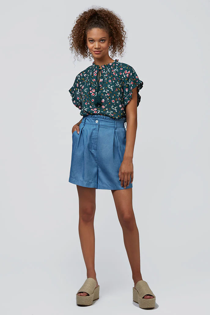 Louche Evelina Viola Tie Neck Frill Top - Image 5