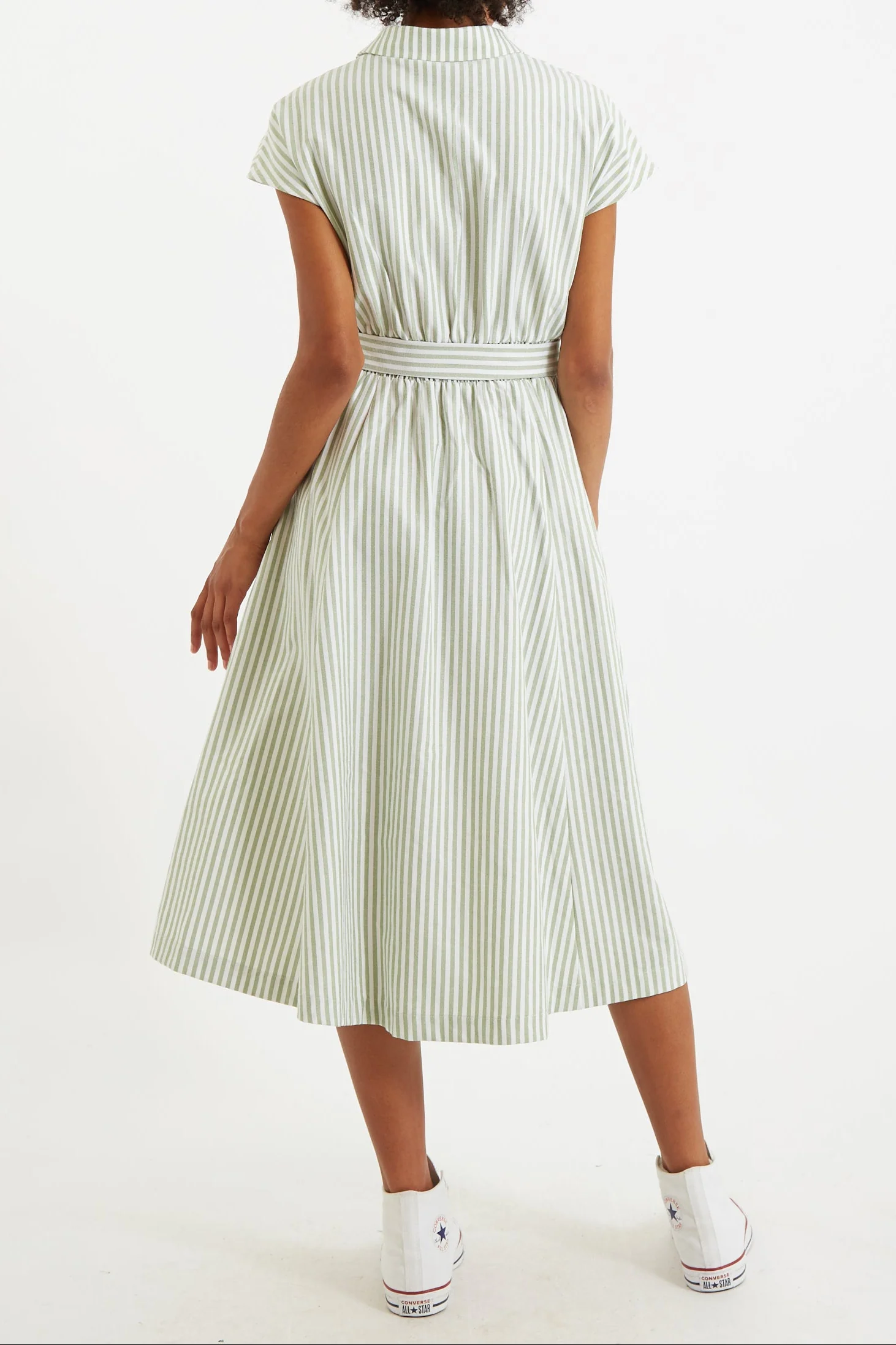 Fleur Sail Stripe Midi Shirt Dress Green - Image 2