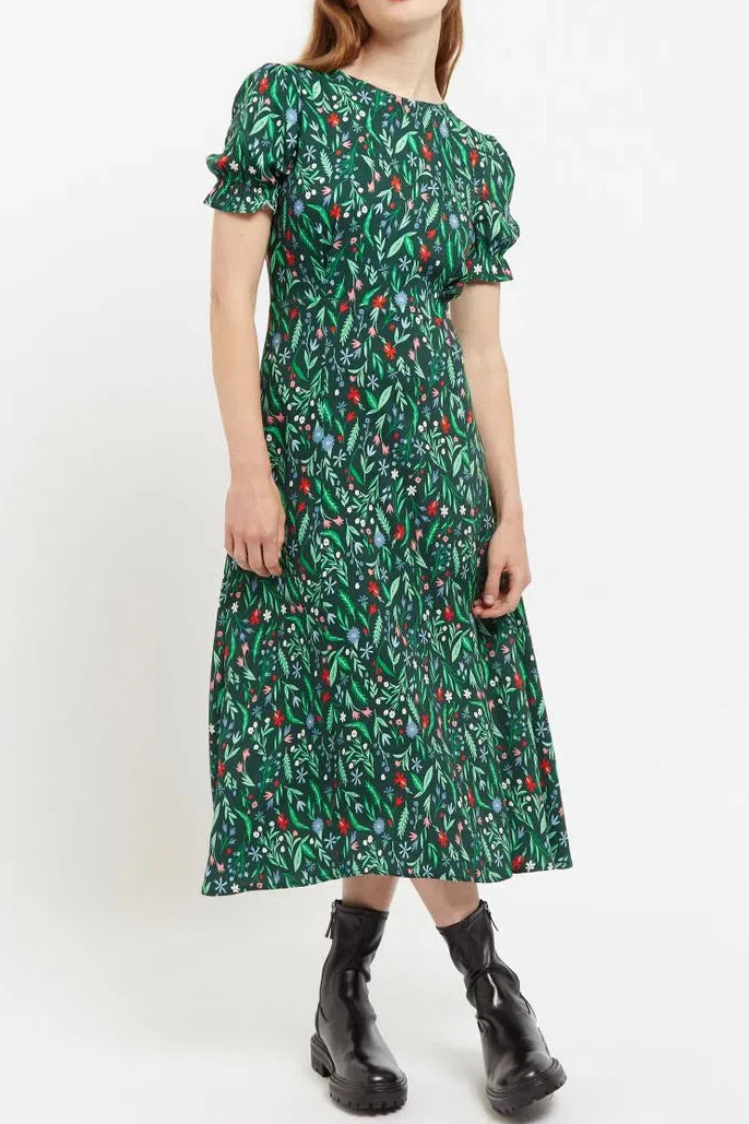 Louche Flo Folk Floral Print Puff Sleeve Midi Dress - Image 4