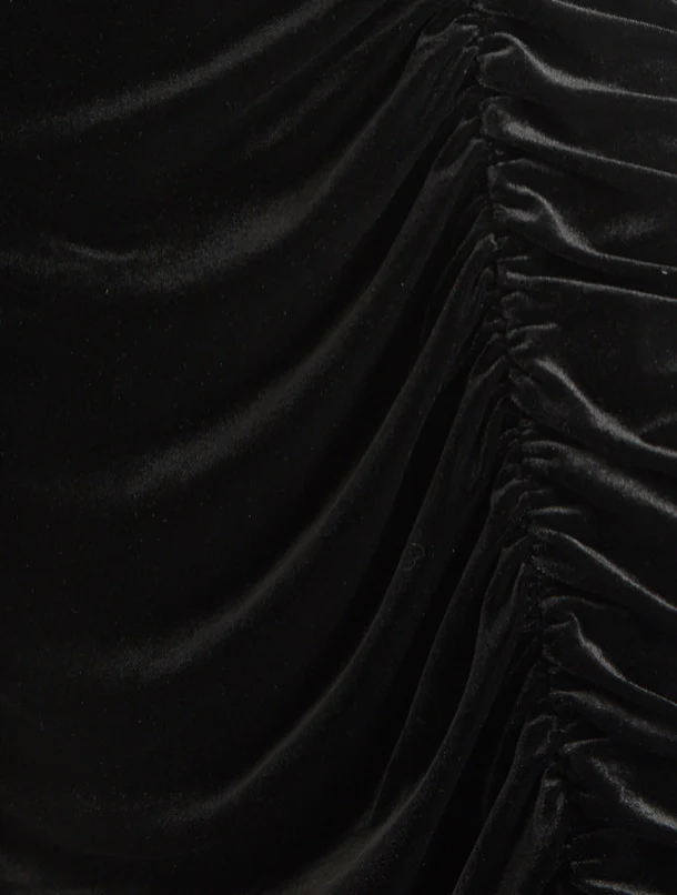 Louche Helka Velvet Ruched Mini Skirt Black - Image 4