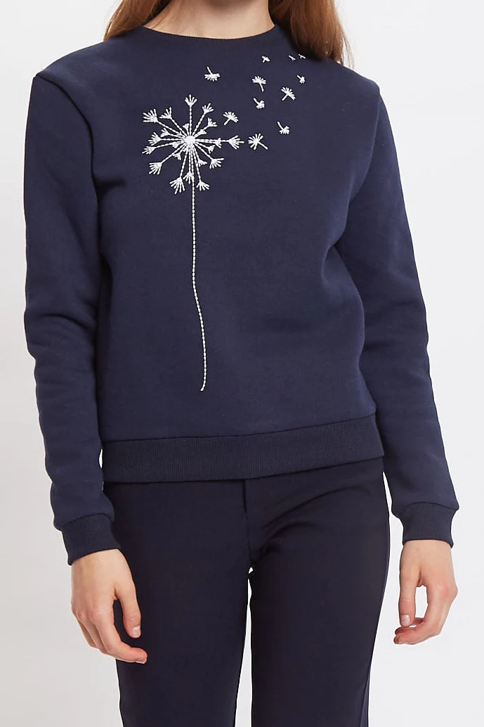 Louche Jan Dandelion Embroidered Sweatshirt - Navy - Image 4