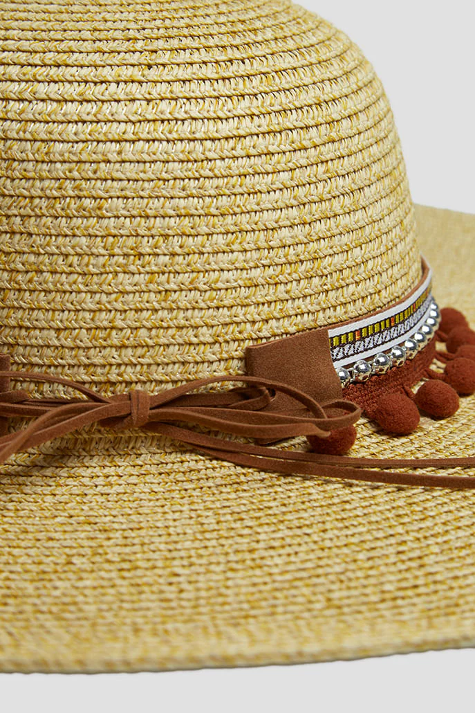 Louche January Large Brim Straw Hat With Pom Trim - Image 3