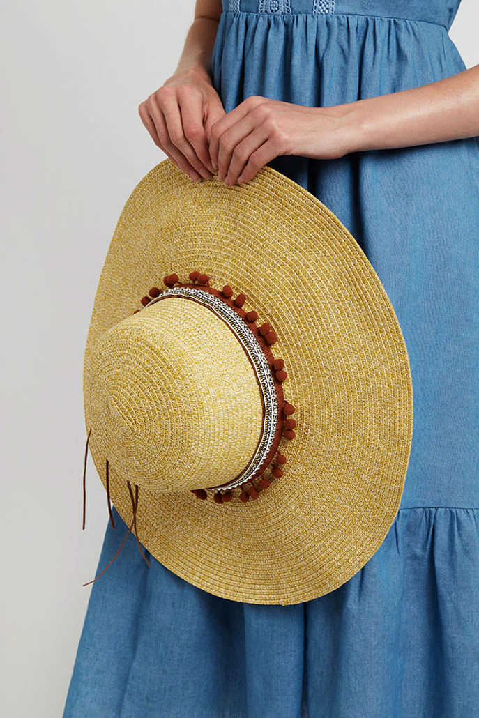 Louche January Large Brim Straw Hat With Pom Trim - Image 4