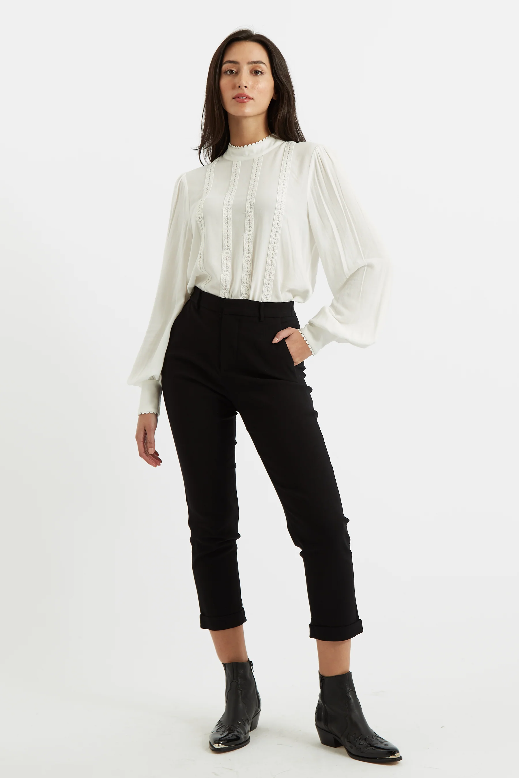Louche Jaylo Slim Fit Cropped Trouser - Black - Image 3