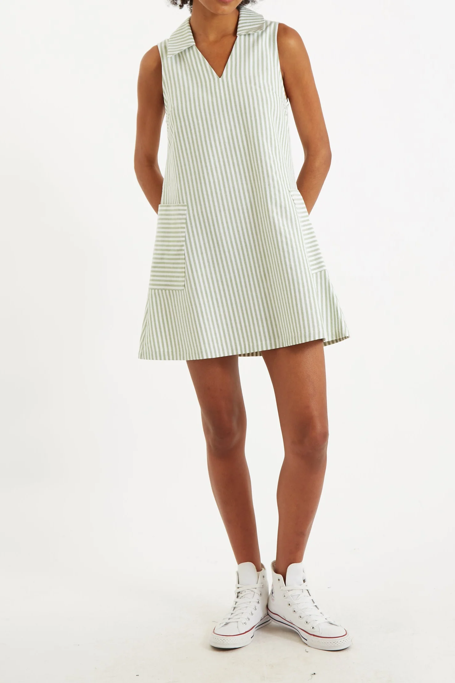 Jerrika Sail Stripe A Line Mini Dress Green - Image 3