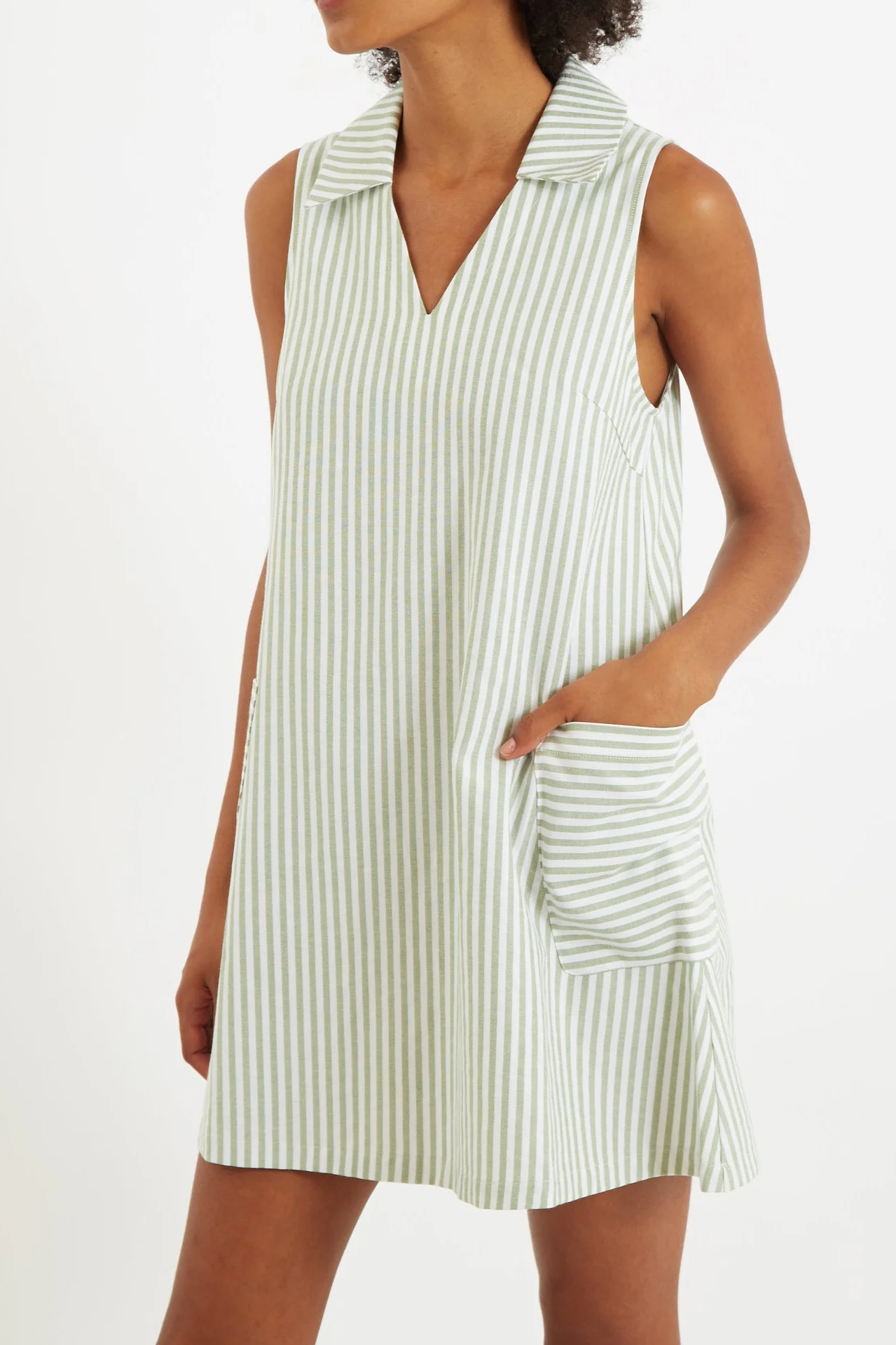 Jerrika Sail Stripe A Line Mini Dress Green - Image 4