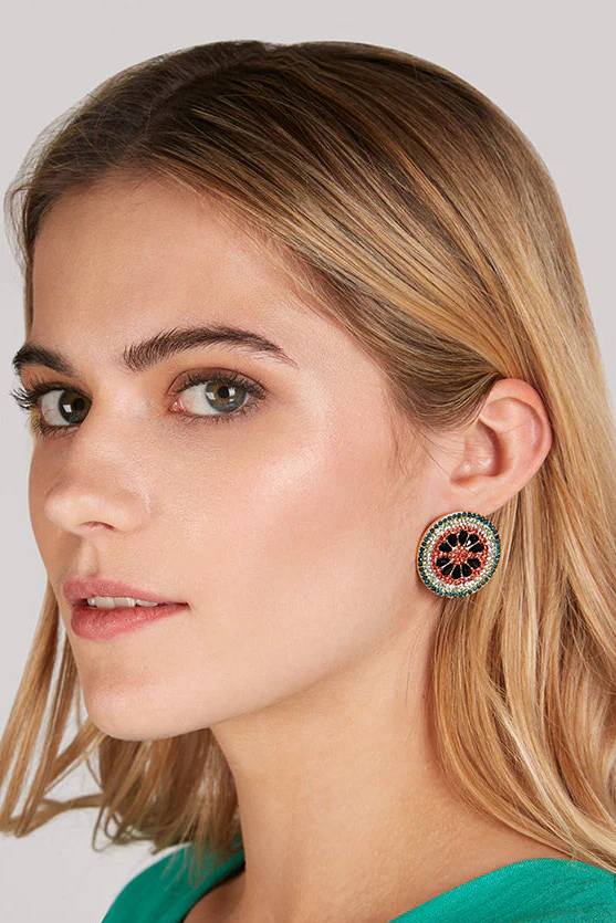 Kitty Diamante And Beaded Watermelon Stud Earrings