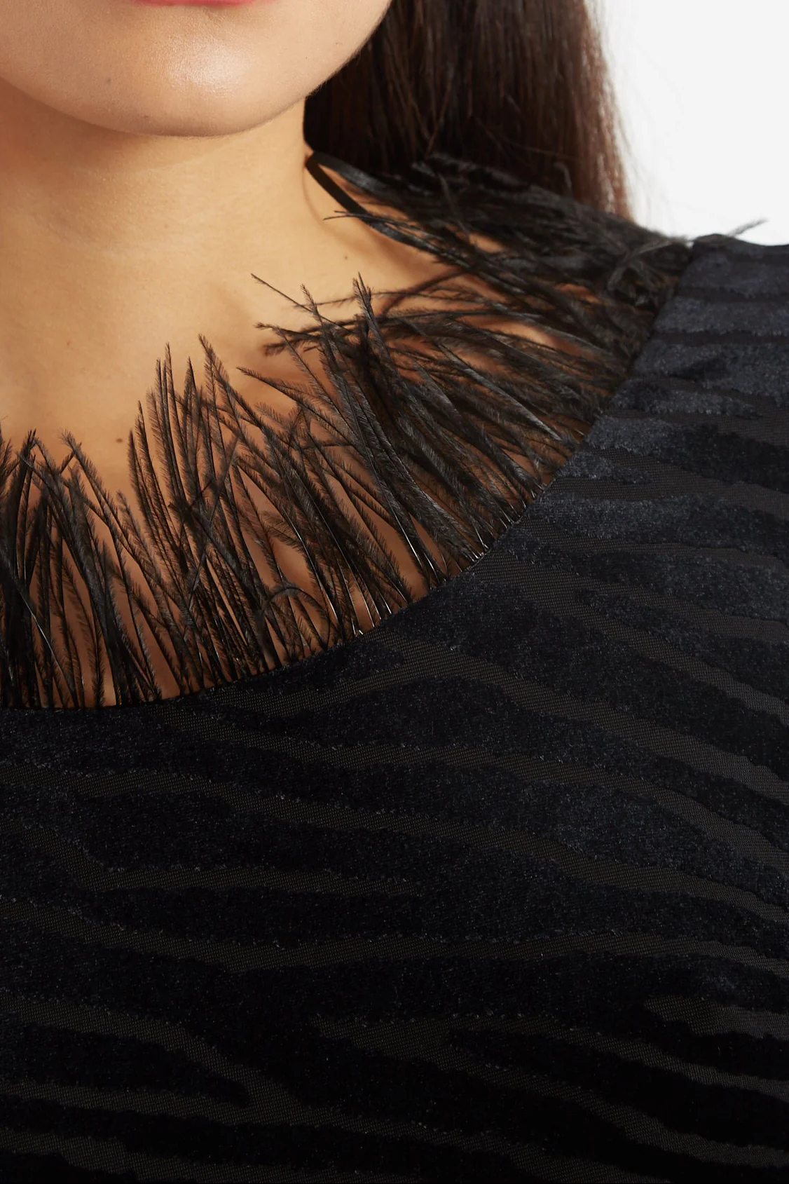 Krystel Zebra Devore Feather Trim Midi Dress Black - Image 3
