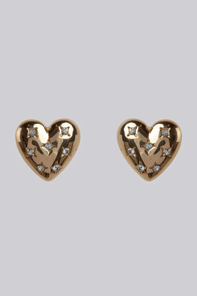 Louche Lettice Large Gold Diamante Heart Stud Earrings