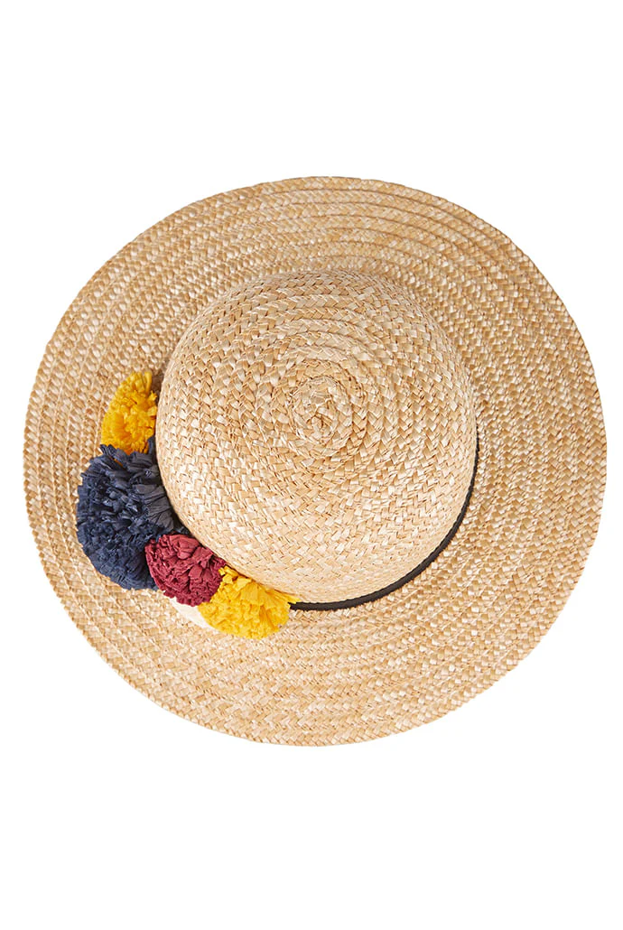 Louche Louise Straw Boater With Raffia Pom - Image 4