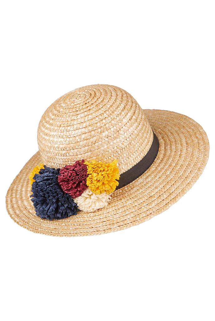 Louche Louise Straw Boater With Raffia Pom - Image 5