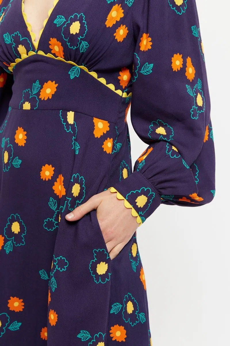 Marize Clarice Floral Print V Neck Long Sleeve Midi Dress - Image 3