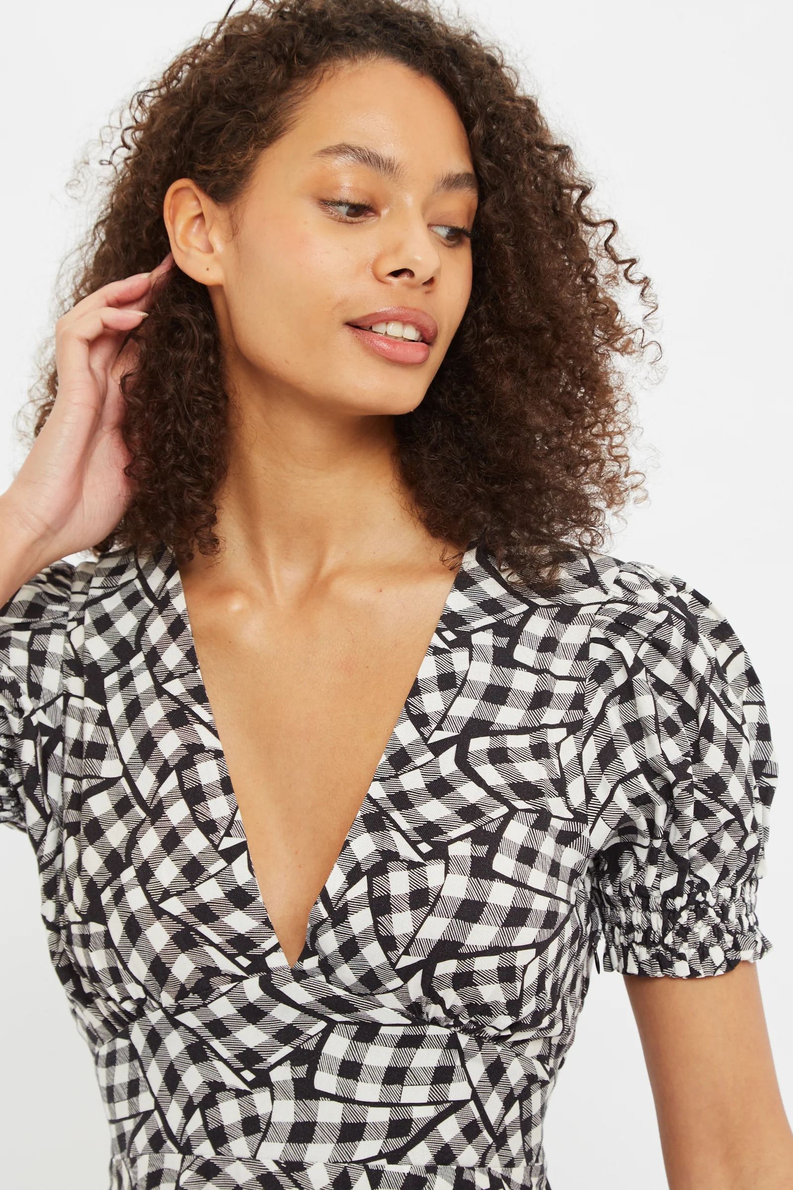 Merle Gingham Twist Print V Neck Mini Tea Dress - Image 3