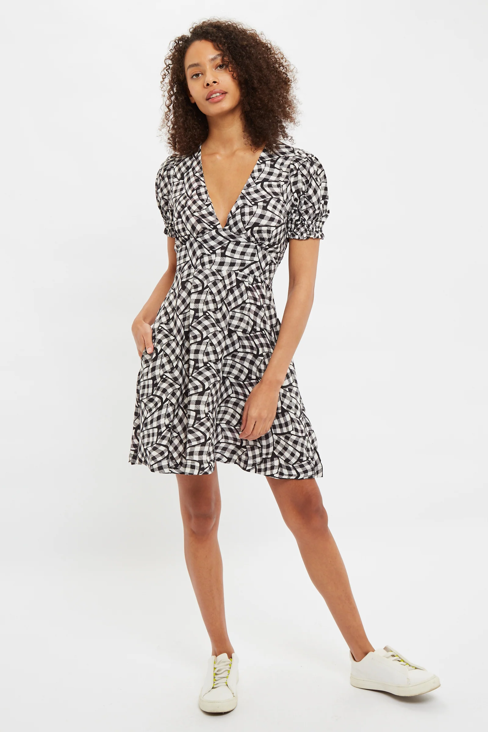 Merle Gingham Twist Print V Neck Mini Tea Dress - Image 5