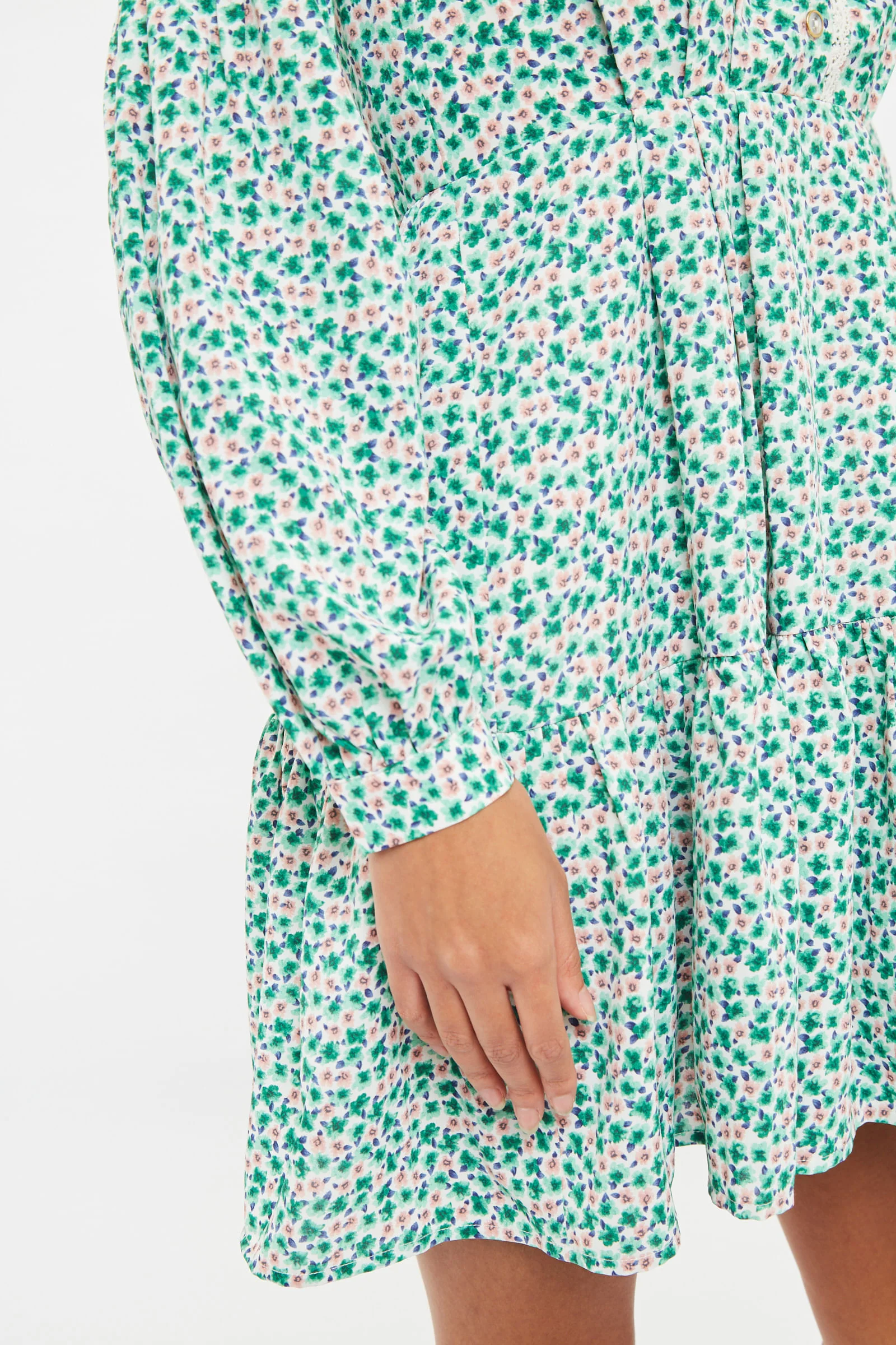 Louche Noomi Mint Blossom Print V Neck Long Sleeve Mini Dress - Image 4