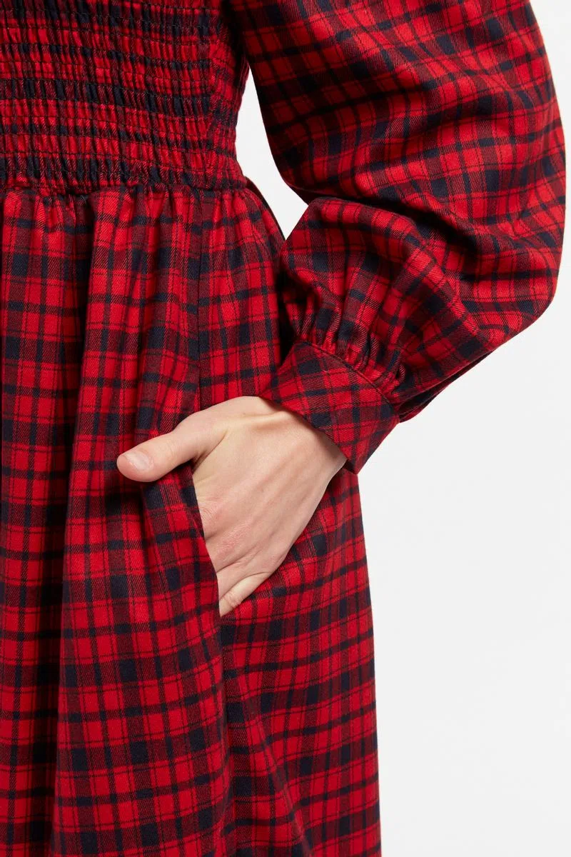 Louche Peppi Winter Gingham Midi Dress Red - Image 4